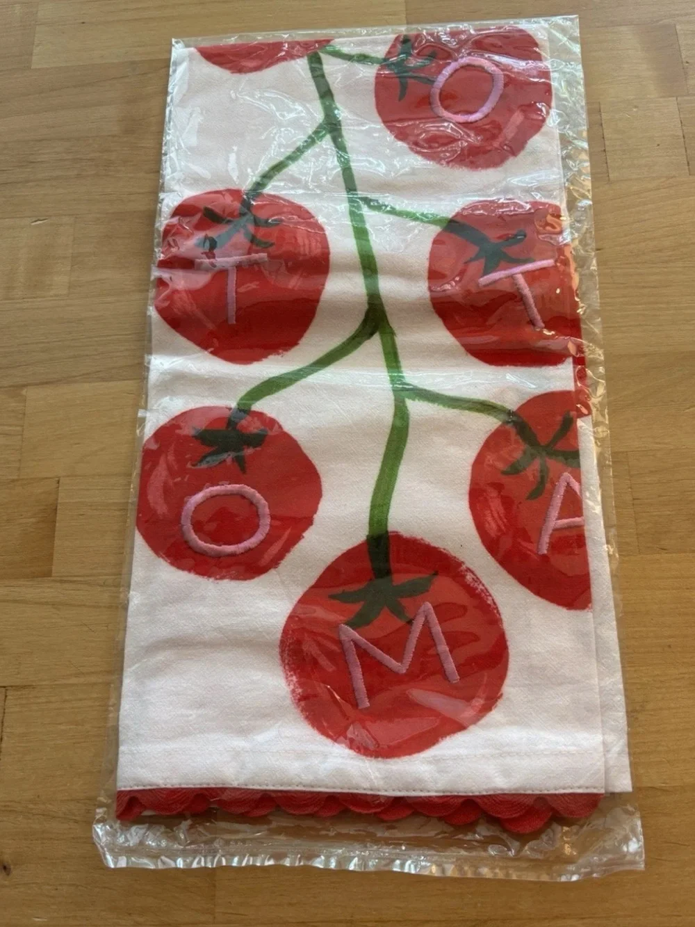 NWT Anthropologie Phthalo Ruth Tomato Embroidered Dish Towel